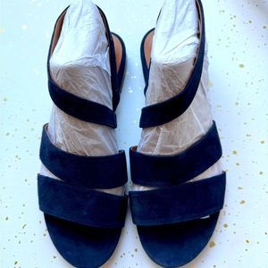 Staud Navy Blue Suede Sandals, Size 39 New